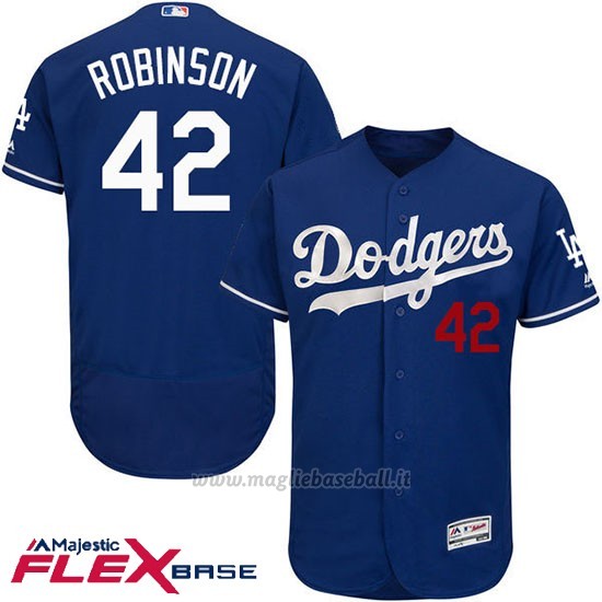 Maglia Baseball Uomo Los Angeles Dodgers Jackie Robinson Majestic Autentico Collezione Flex Base Royal
